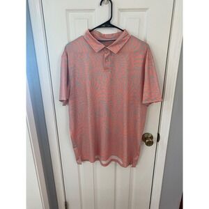 Amble Polo Shirt Mens Large Coral Grey Abstract Palm Leaf Performance Golf L